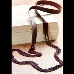 NWT brown leather and chain wrap choker necklace